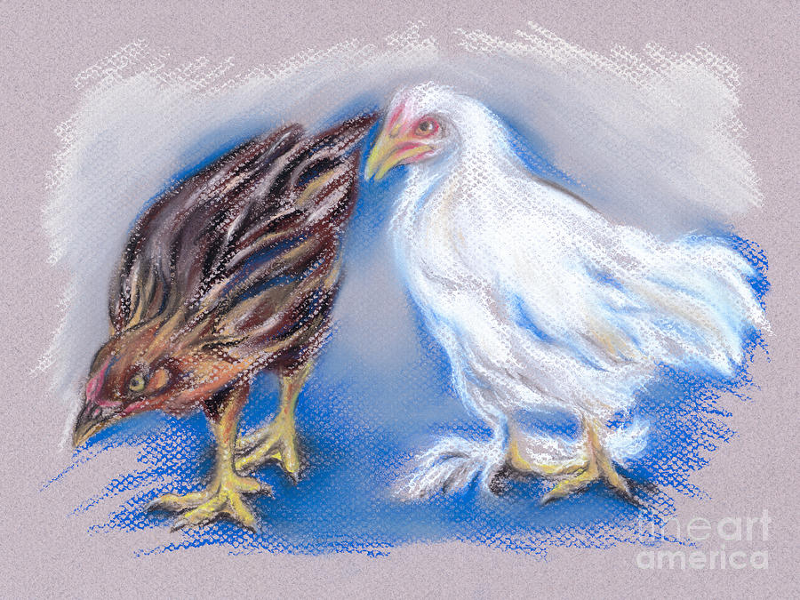 A Pair of Young Pullets Pastel by MM Anderson