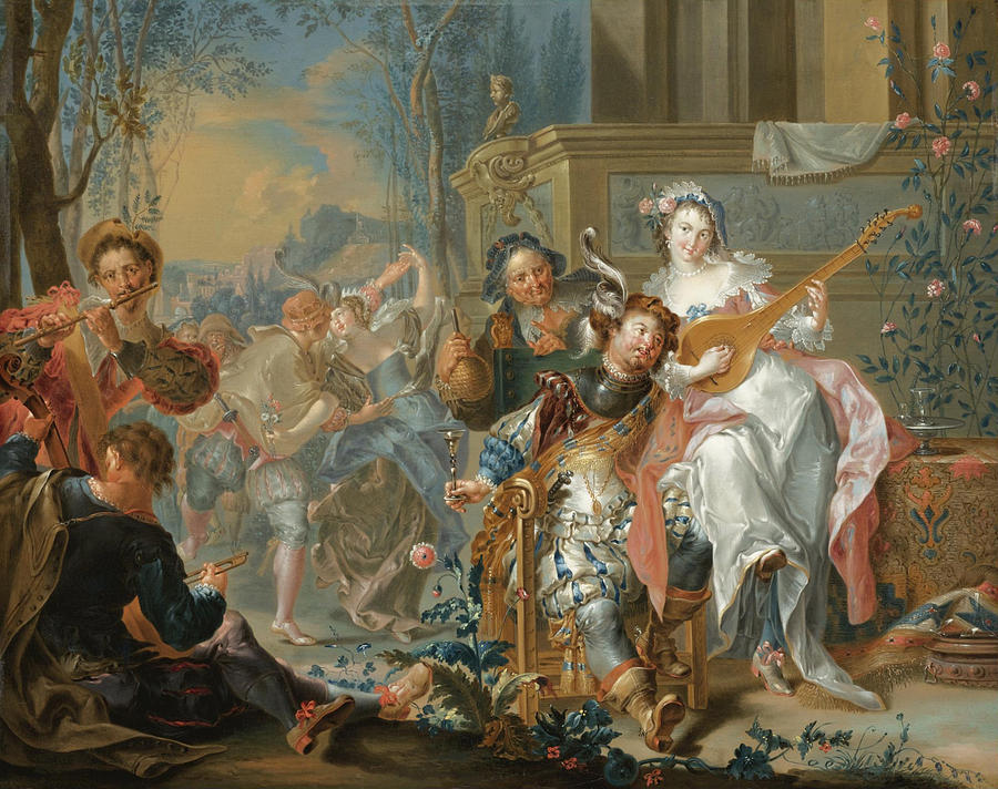 A Palace Garden with Figures dancing and Making Music Painting by Johann Georg Platzer
