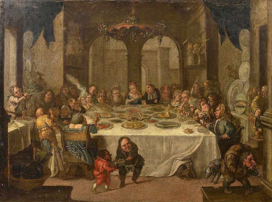 A Palace Interior with Figures feasting Painting by Faustino Bocchi