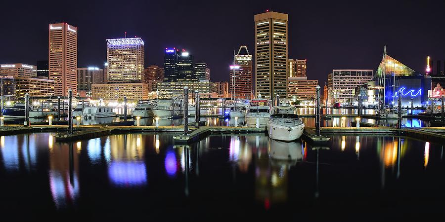 A Panoramic Baltimore Night Photograph by Frozen in Time Fine Art Photography