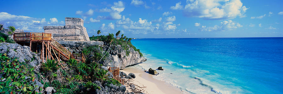 Beach Photograph - A Panoramic Of Mayan Ruins Of Ruinas De by Panoramic Images