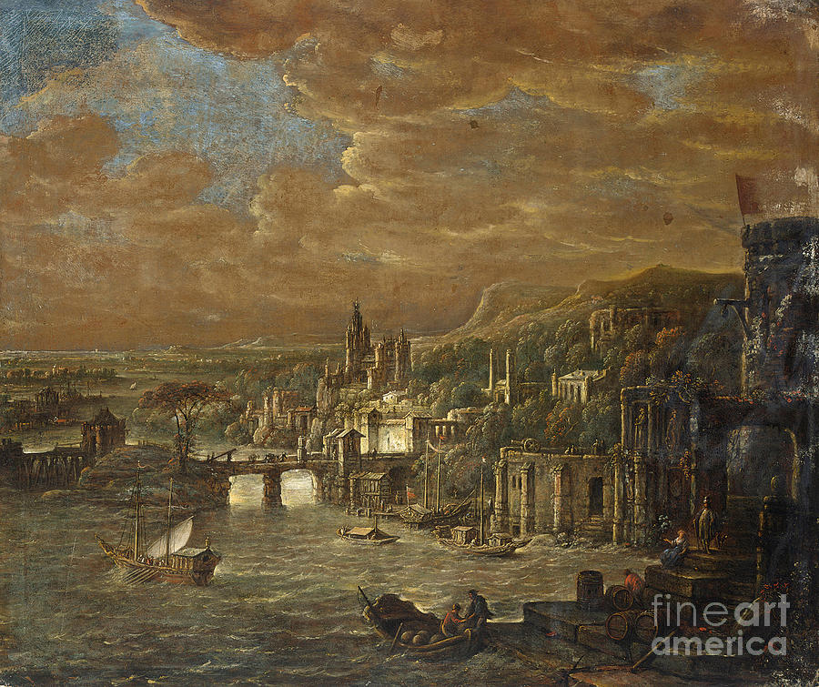 A Panoramic View Of An Italian City With Classical Buildings Along A River Painting by Celestial Images