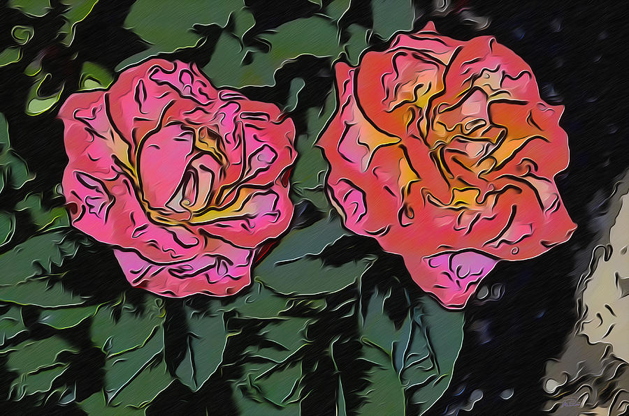 Flower Digital Art - A Parrot and A Tiger or Two Roses by Joe Paradis