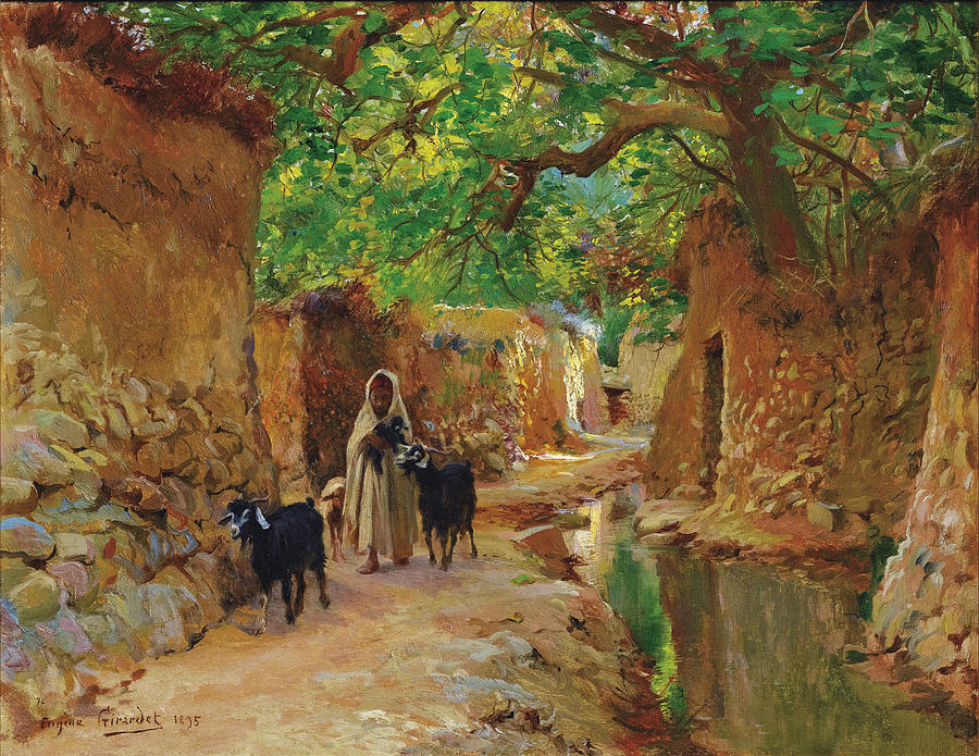 A Path in El Kantara Oasis Painting by Eugene Girardet