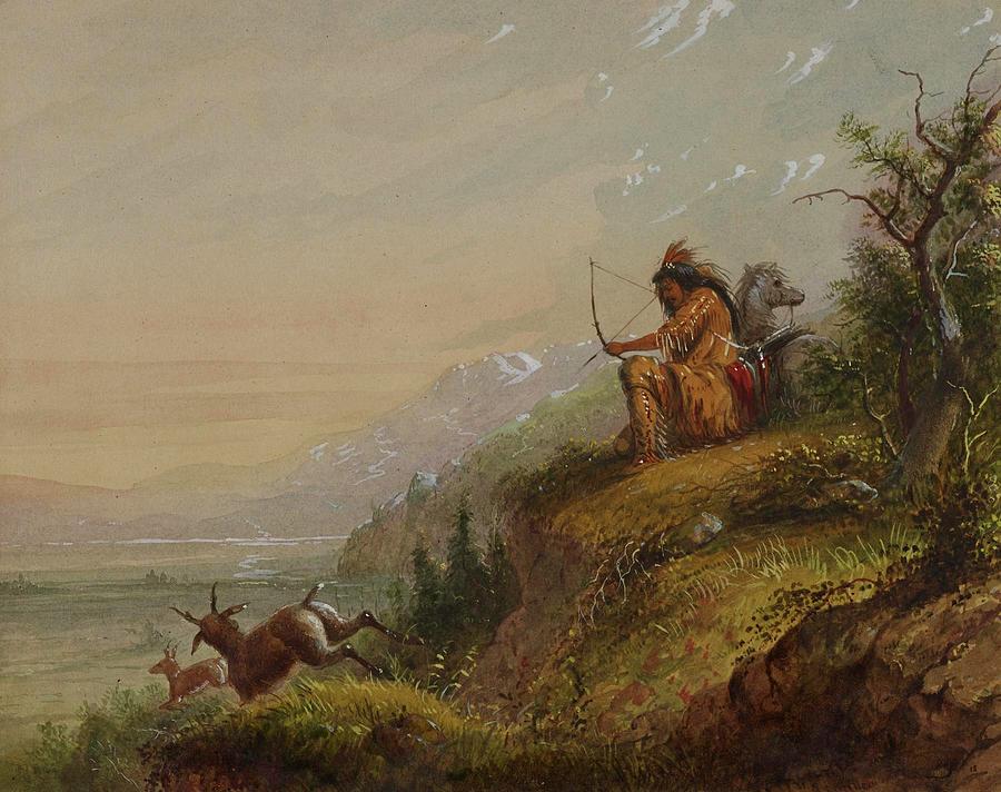 A Pawnee Indian Shooting Painting by Alfred Jacob