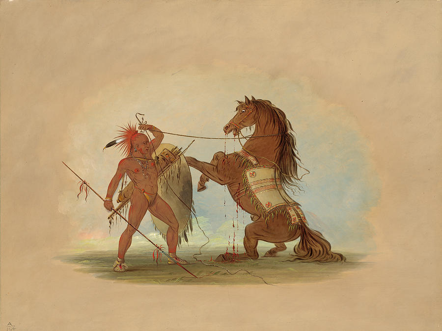A Pawnee Warrior Sacrificing His Favorite Horse Painting by George Catlin