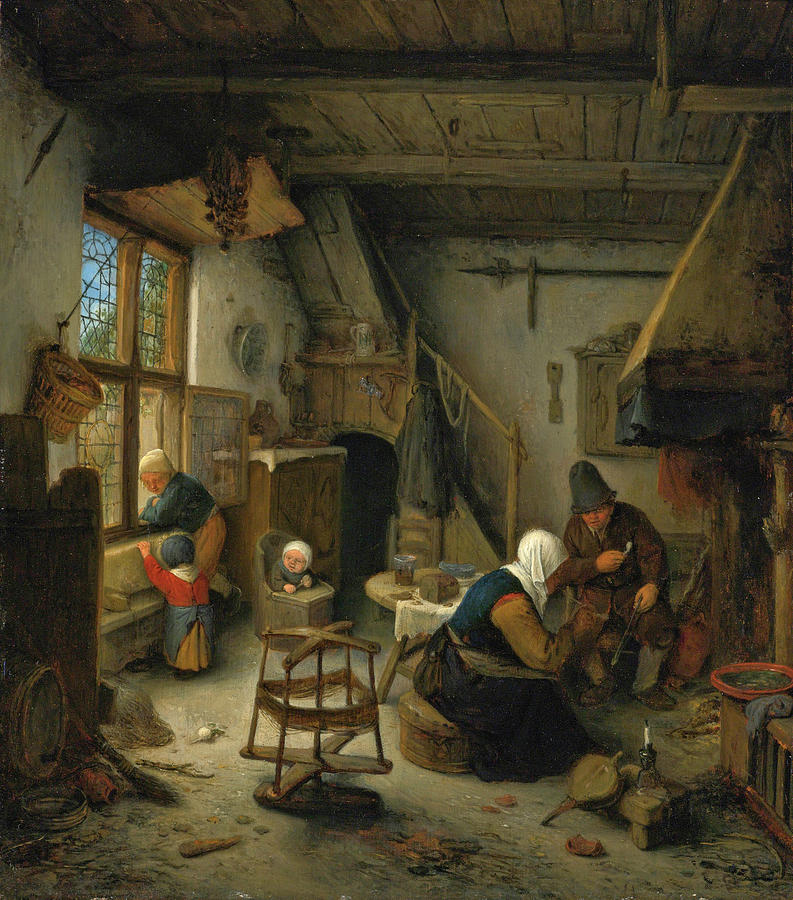 Adriaen Van Ostade Painting - A Peasant family in a cottage after a meal by Adriaen van Ostade