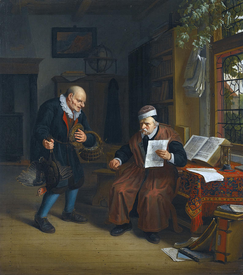 A peasant offering poultry to a lawyer Painting by Michiel van Musscher