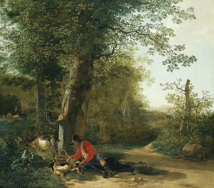 A Peasant Playing With His Dog While Resting At The Margin Of A Wood ...