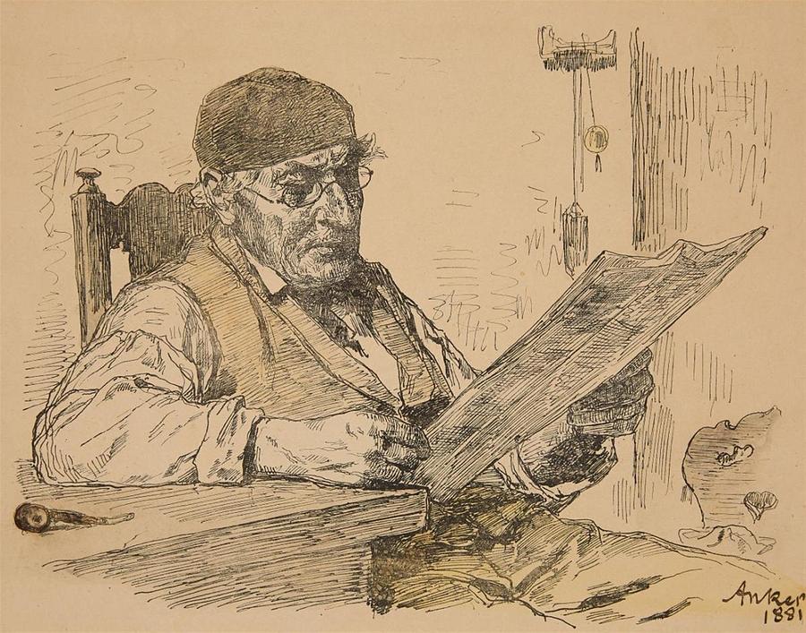 A Peasant Reading the Newspaper Painting by Albert Anker