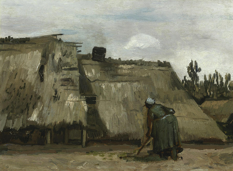 Peasant Woman Digging in Front of Her Cottage by Vincent Van Gogh Laptop Shoulder Bag