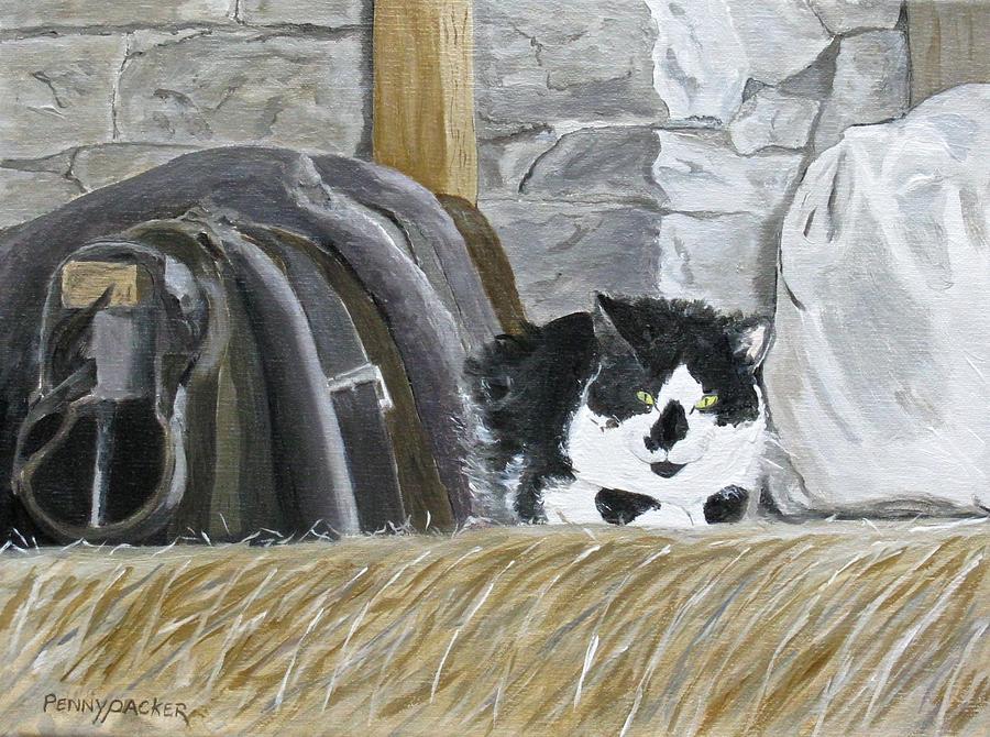 A Penns Valley Barn Kitty Painting by Barb Pennypacker