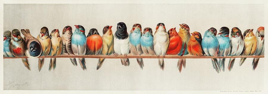 Wooden Painting - A Perch of Birds, 1880 by Hector Giacomelli