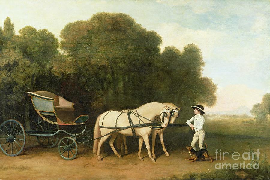 George Stubbs Painting - A Phaeton with a Pair of Cream Ponies in the Charge of a Stable Lad by George Stubbs by George Stubbs