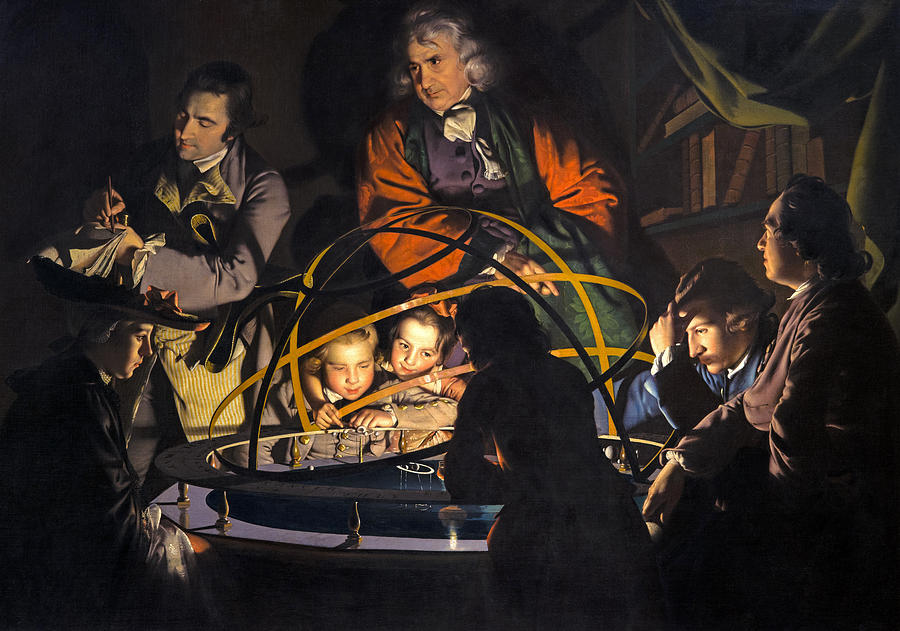 A Philosopher Giving that Lecture on the Orrery in which a Lamp is put in place of the Sun  Painting by Joseph Wright of Derby