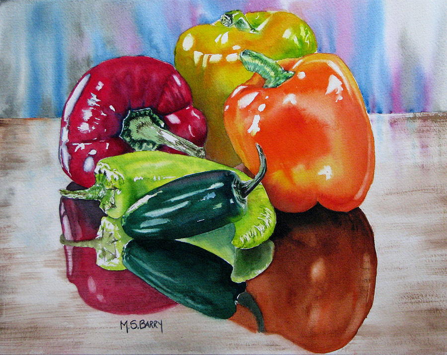 A Pick of Peppers Painting by Maria Barry