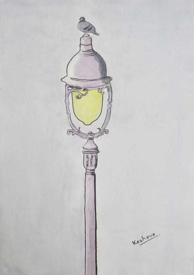 A pigeon sat upon a lamp not trying to reflect upon existence Digital Art by Keshava Shukla