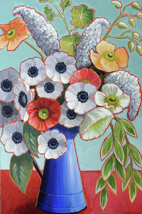 Flower Painting - A Pitcher of Anemones by Ande Hall