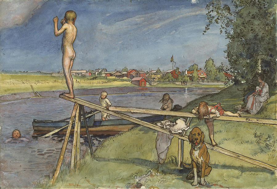 A Pleasant Bathing-Place. From A Home Drawing by Carl Larsson