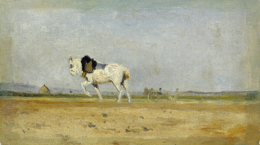 A Plow Horse in a Field Painting by Stanislas Lepine