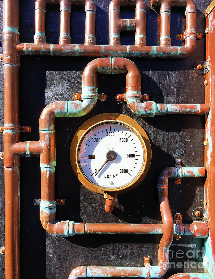 Vintage Photograph - A pressure gauge by Tom Gowanlock