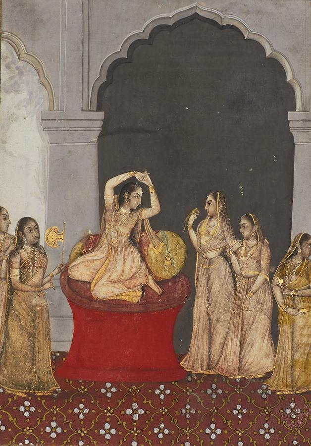 A princess seated in an interior Painting by Mihr Chand
