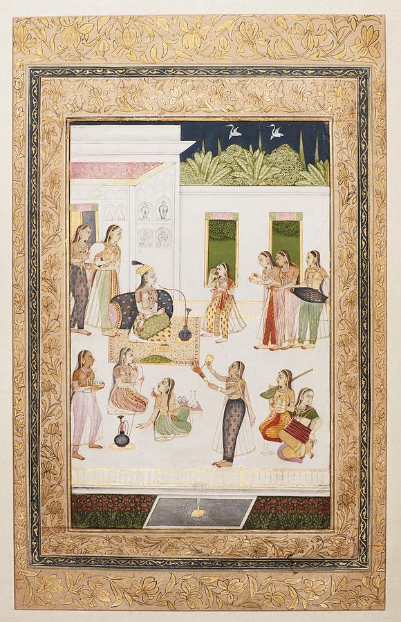 A princess with attendants on a terrace Painting by Abd al Rahim