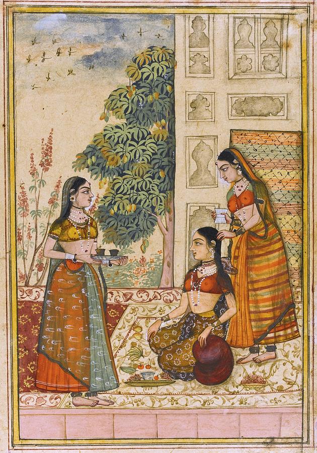 A princess with her maidservants on a terrace Painting by Ustad Rashid