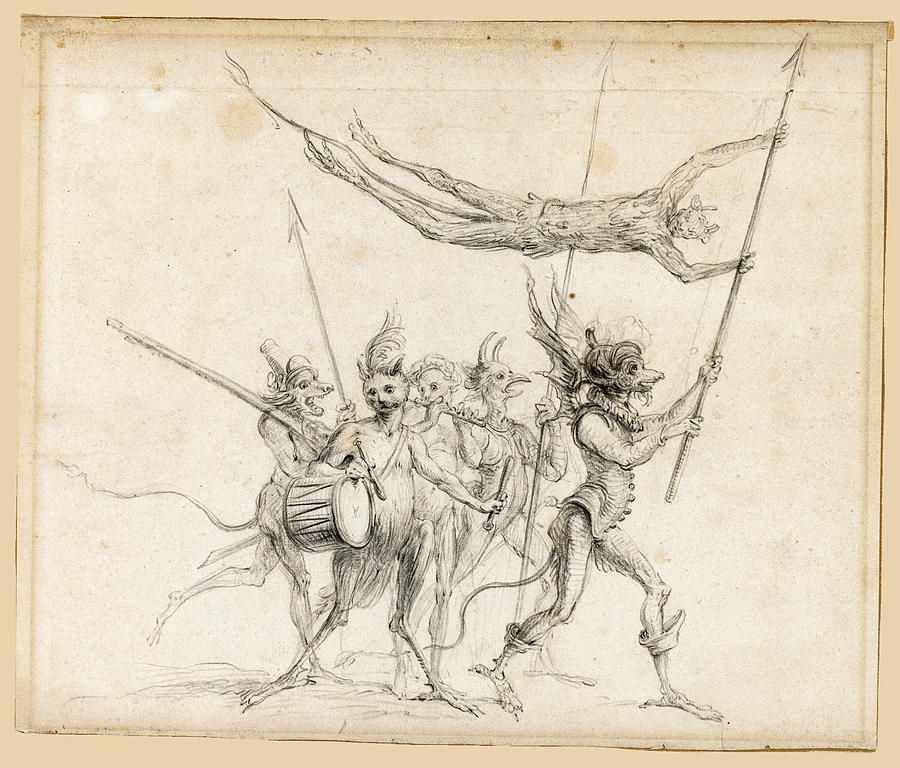 A Procession of Diabolical Creatures Drawing by Cornelis Saftleven