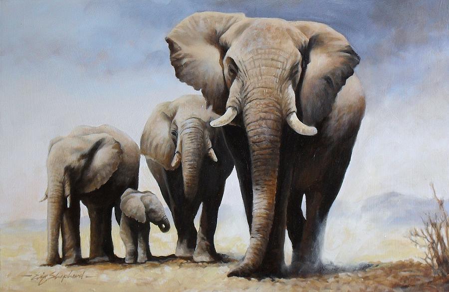 African Wildlife Painting - A Proud Father by Eric Shepherd