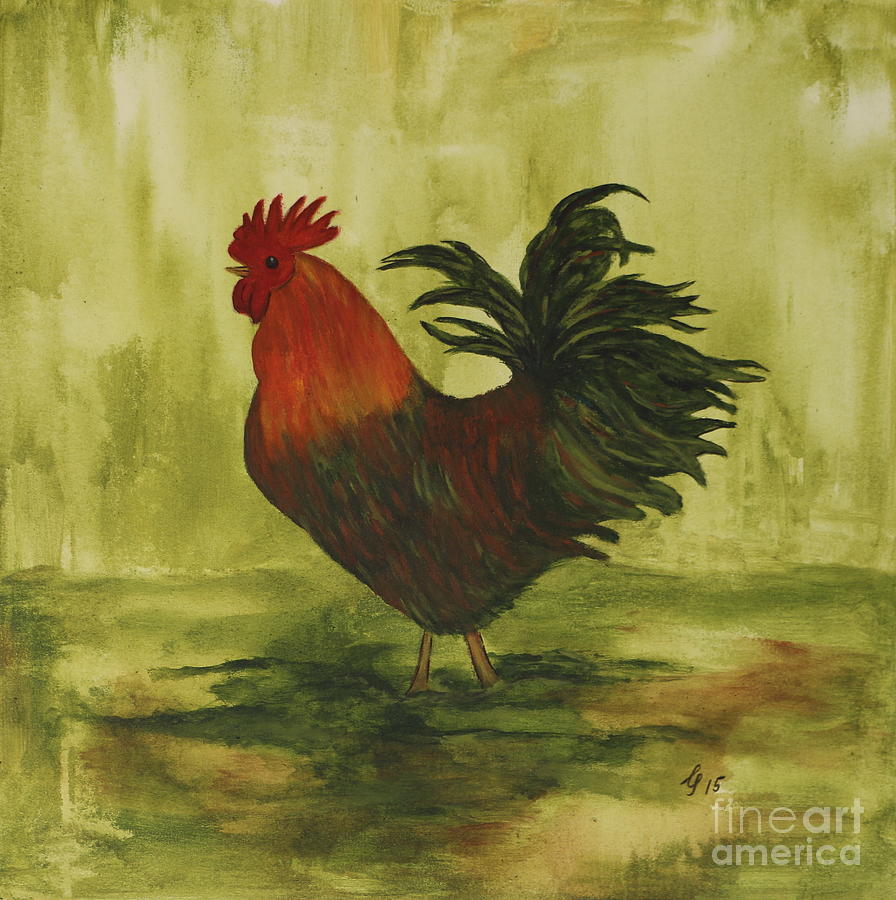 Rooster Painting - A Proud Rooster by Christiane Schulze Art And Photography