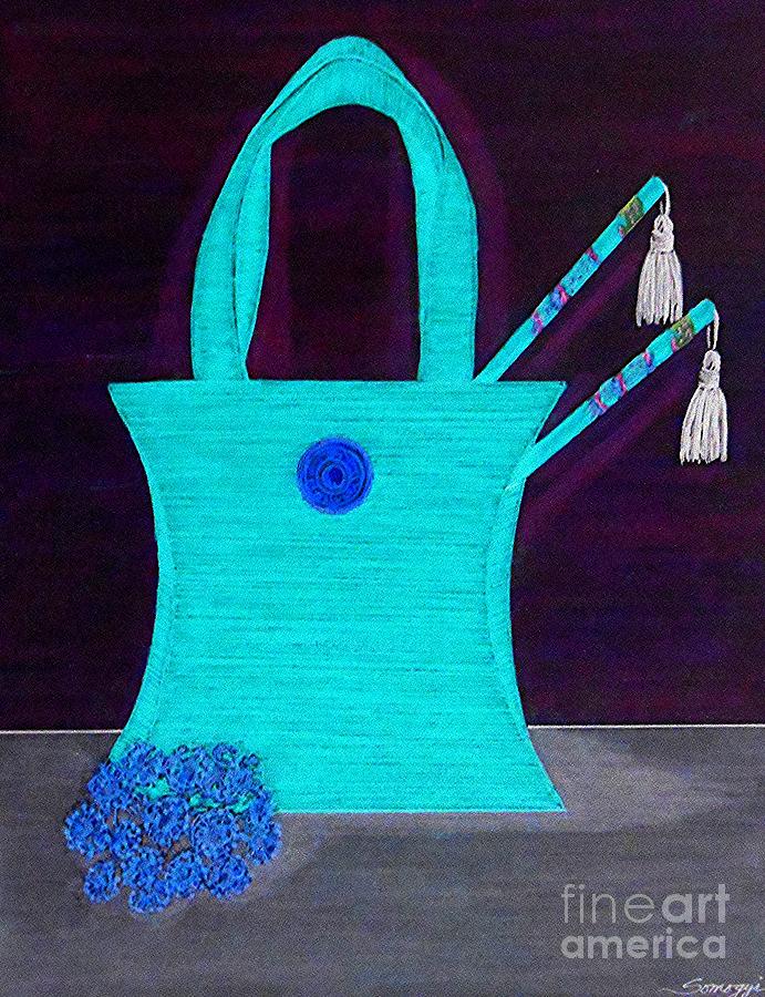 A Purse for Mei Ling -- Turquoise Negative Painting by Jayne Somogy