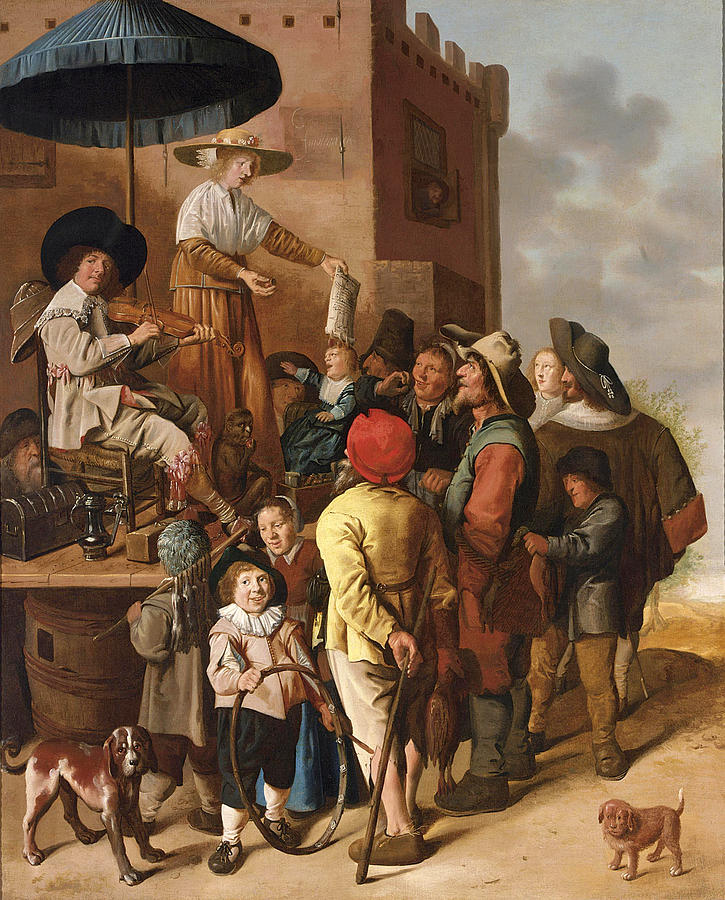 A Quack and his Assistant advertising their Wares in a Village Painting by Jan Miense Molenaer