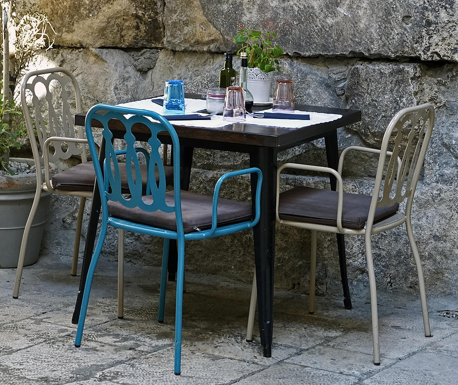 Cafe Photograph - A Quiet Cafe Table For Three In Split Croatia by Rick Rosenshein