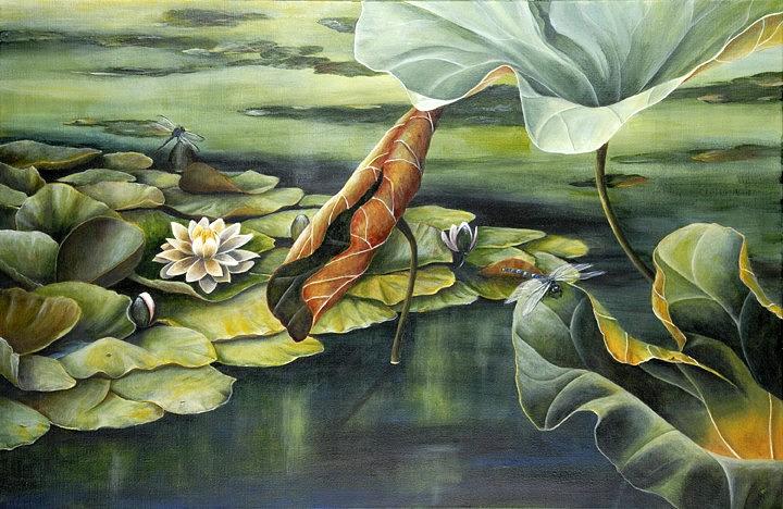 Lotus Painting - A Quiet Place by Ashley Coll