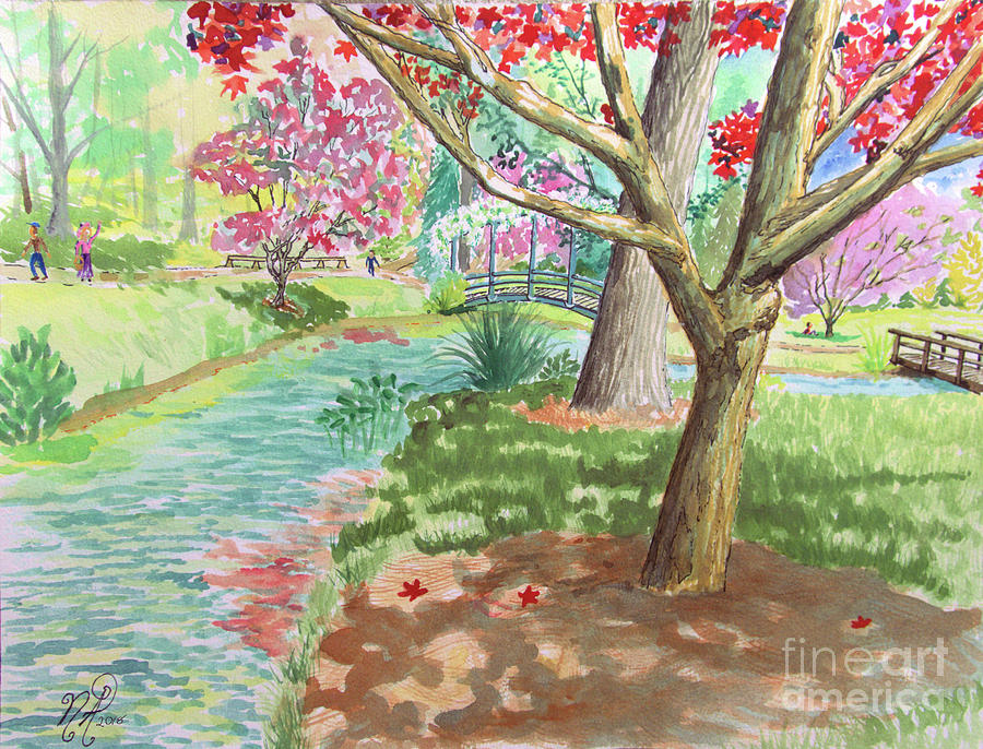 A quiet stroll in the Japanese Gardens of Gibbs Gardens Painting by Nicole Angell