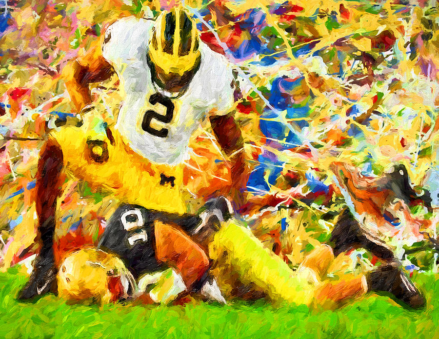 University Of Michigan Painting - A Rabid Wolverine Strikes by John Farr