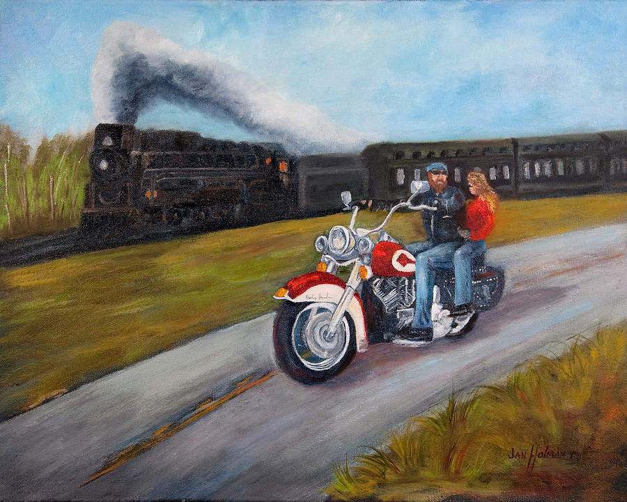 Train Painting - A Race In Time by Jan Holman