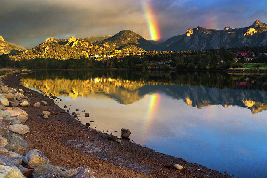 Fall Photograph - A Rainbow Ovber Lake Estes by John De Bord