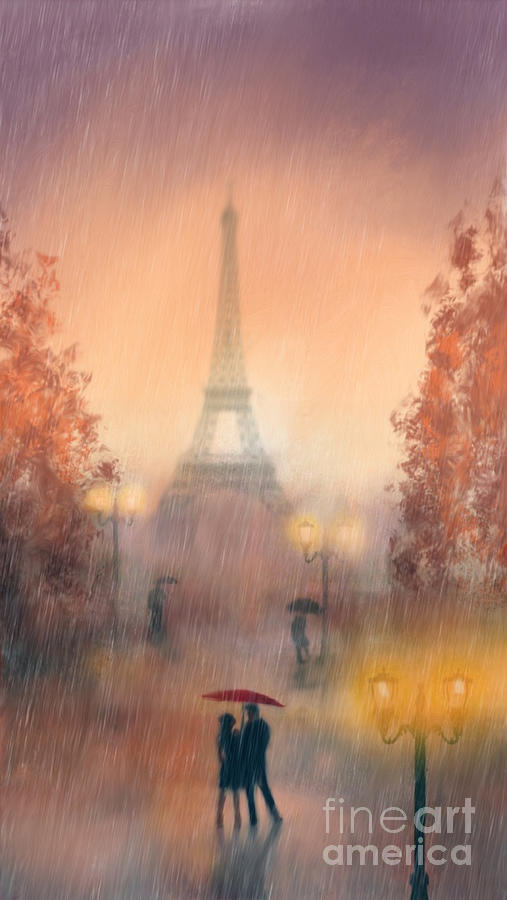 Architecture Digital Art - A rainy evening in Paris by John Edwards