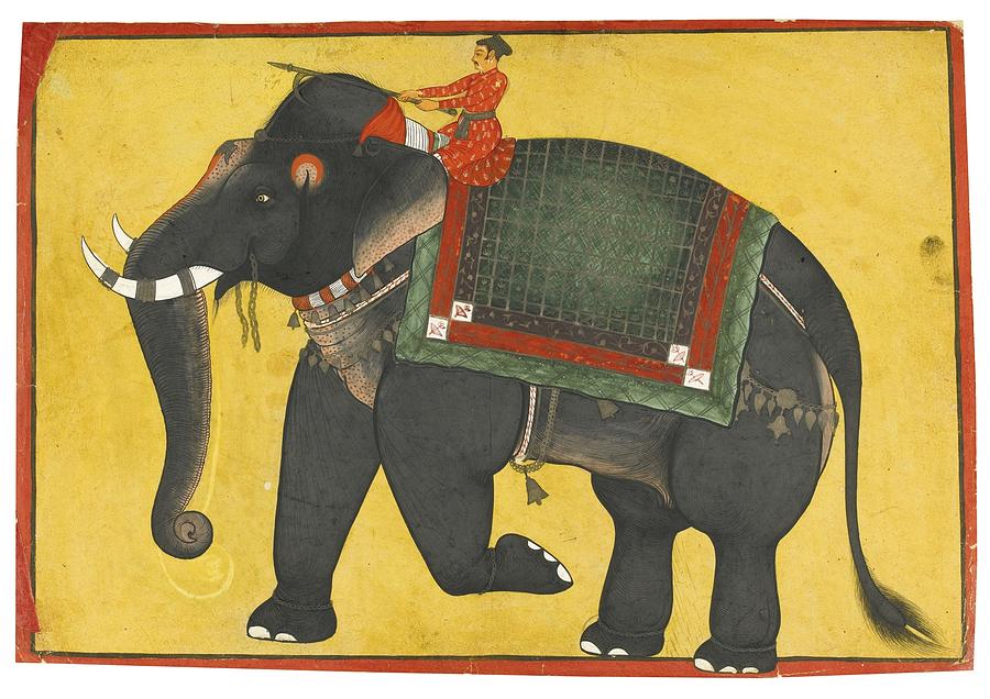 A raja riding a bull elephant Painting by Eastern Accents