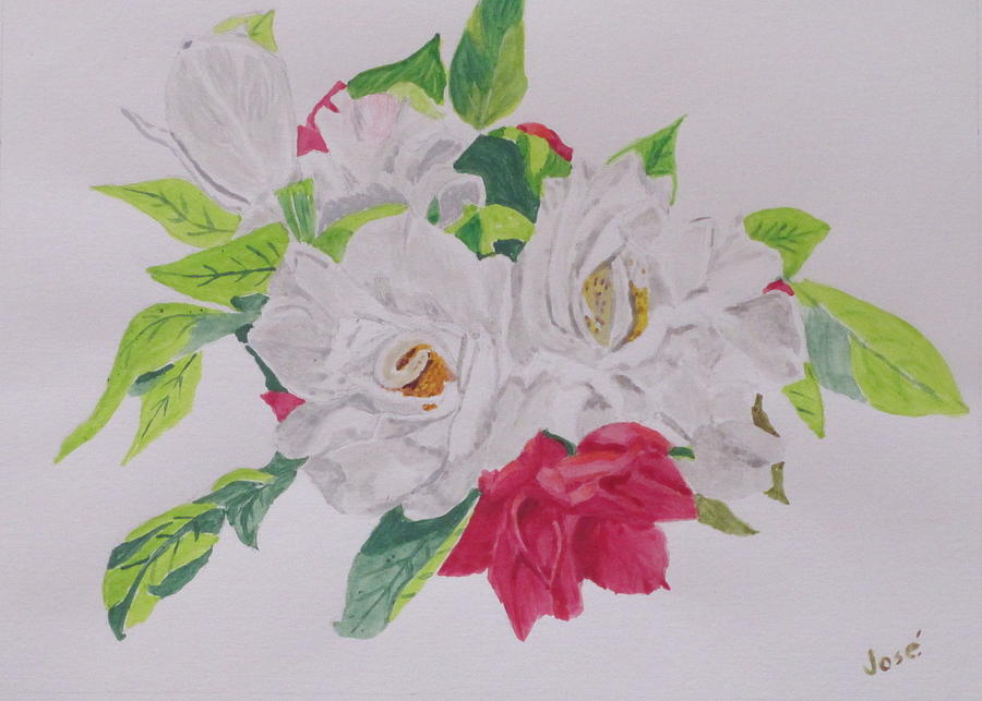 Rose Painting - A Rose Bouquet by Hilda and Jose Garrancho