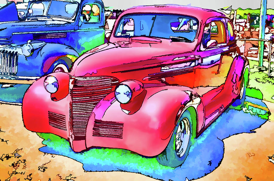 A red vintage Car Painting by Jeelan Clark
