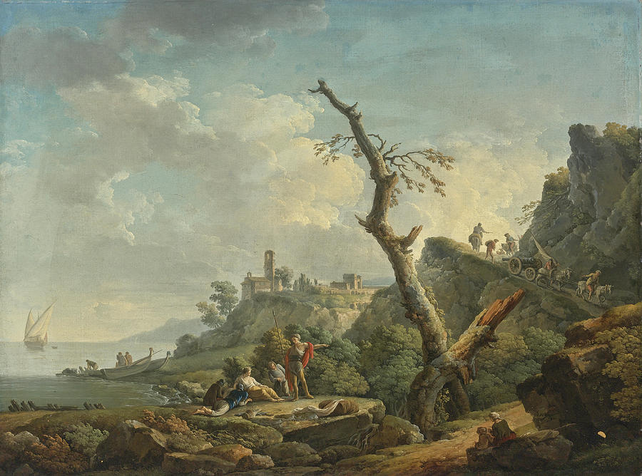 A River Landscape with Figures Reclining in the Foreground Painting by Carlo Bonavia