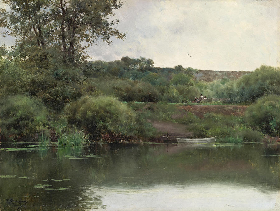 A Riverbank in Poissy Painting by Emilio Sanchez Perrier