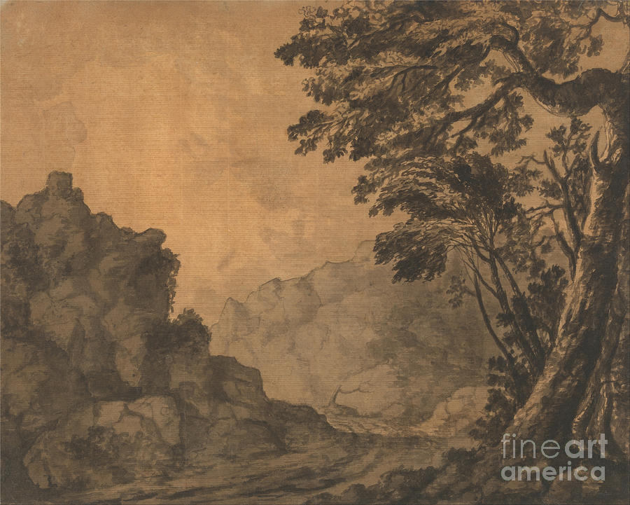 A Road in a Mountain Landscape with Trees to the Right Painting by Celestial Images