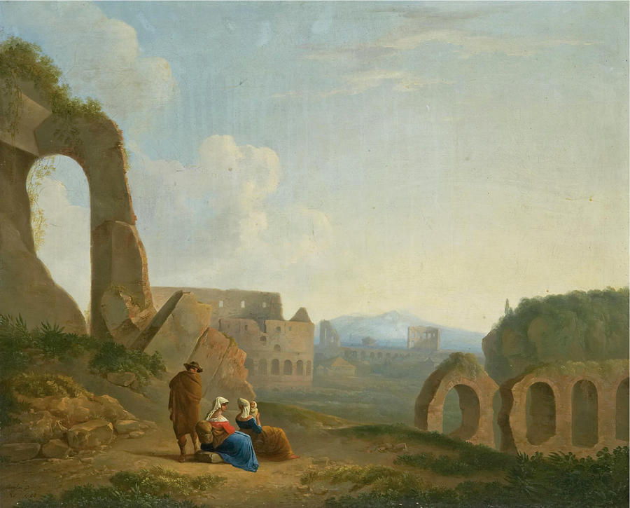 A Roman Capriccio with Figures the Colosseum beyond Painting by Thomas Barker