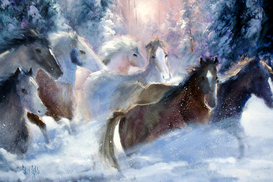 A Romp in the Snow Painting by Sally Seago