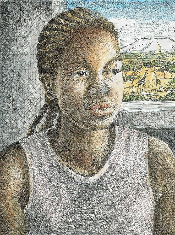 Africa Drawing - A room with a view by June Walker