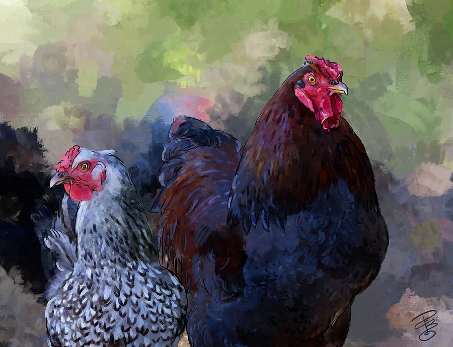 A rooster and a hen Digital Art by Debra Baldwin